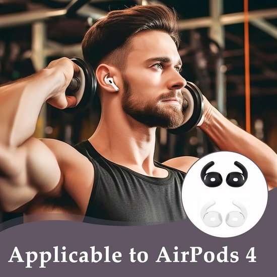 2 paar oorhaken voor AirPods 4, anti-slip siliconen oorhoezen voor AirPods 4e generatie (2024), sport oorhaken voor hardlopen, fietsen, joggen en wandelen, comfortabele veilige pasvorm, zwart-wit — afbeelding 2