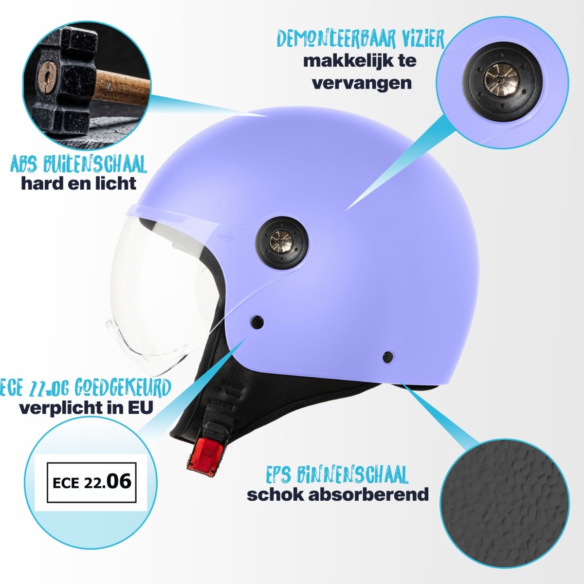 VINZ Duoro Jethelm - Paars - Scooterhelm Dames - Motorhelm Vrouw - ECE 22.06 - M – foto 3