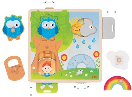 GOKI Puzzel - Uil In Boom - 4 delen - 21,8x22,5x2,8cm - Hout - 1+