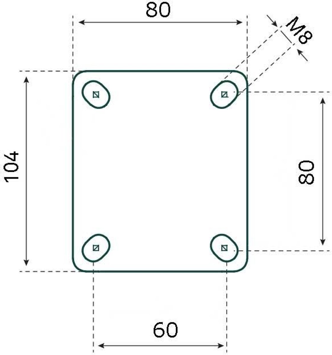 Tarsus Zwenkwiel - 100 mm - Stalen Velg - Massieve Rubberband - 60 kg Draagvermogen