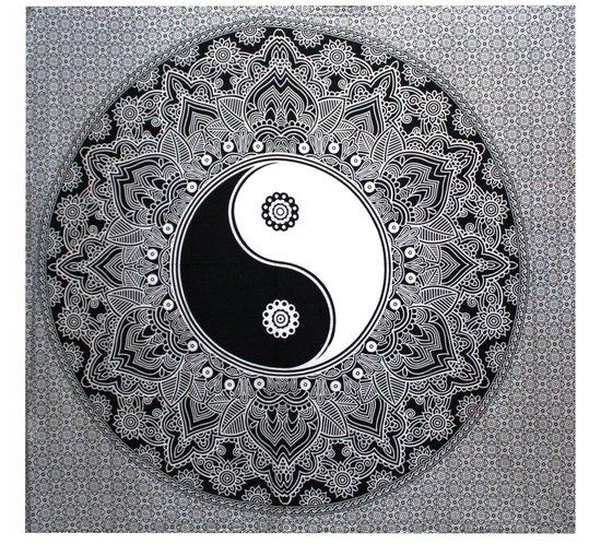 Zwart-wit katoenen sprei + wandkleed - Ying yang