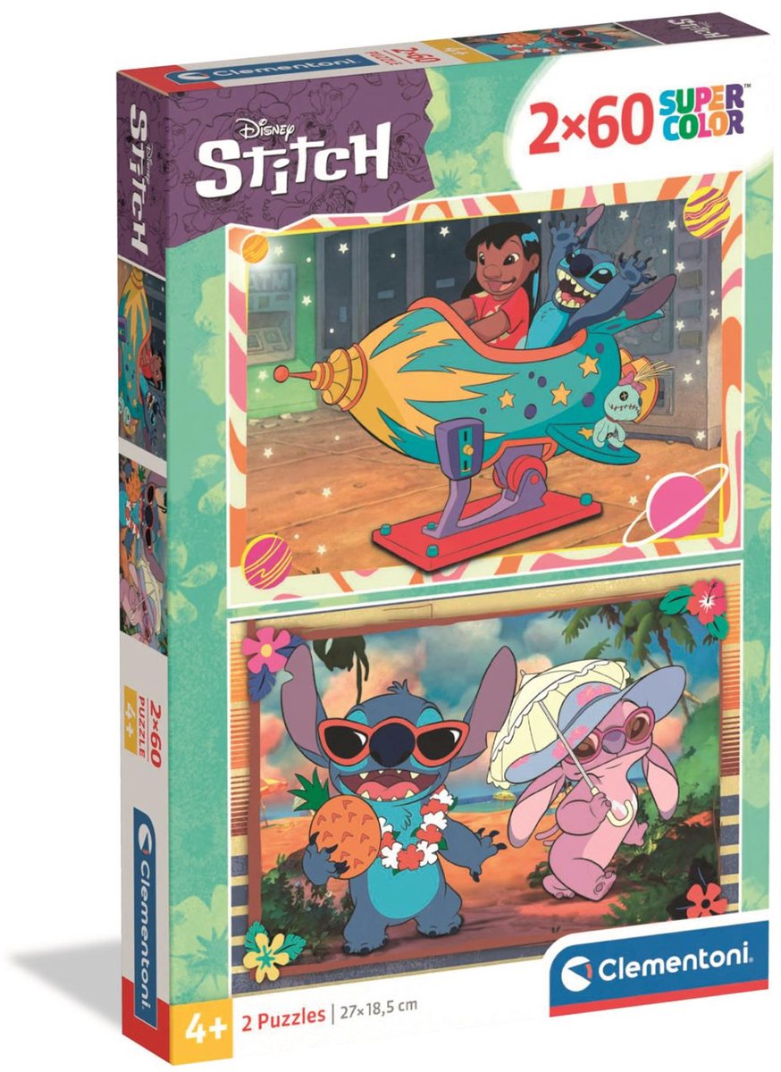 le Puzzle européen Made in Italie Puzzle 2 Puzzles - Stitch - 51 à 99 pièces de Clementoni, édition Multicolore – boîte
