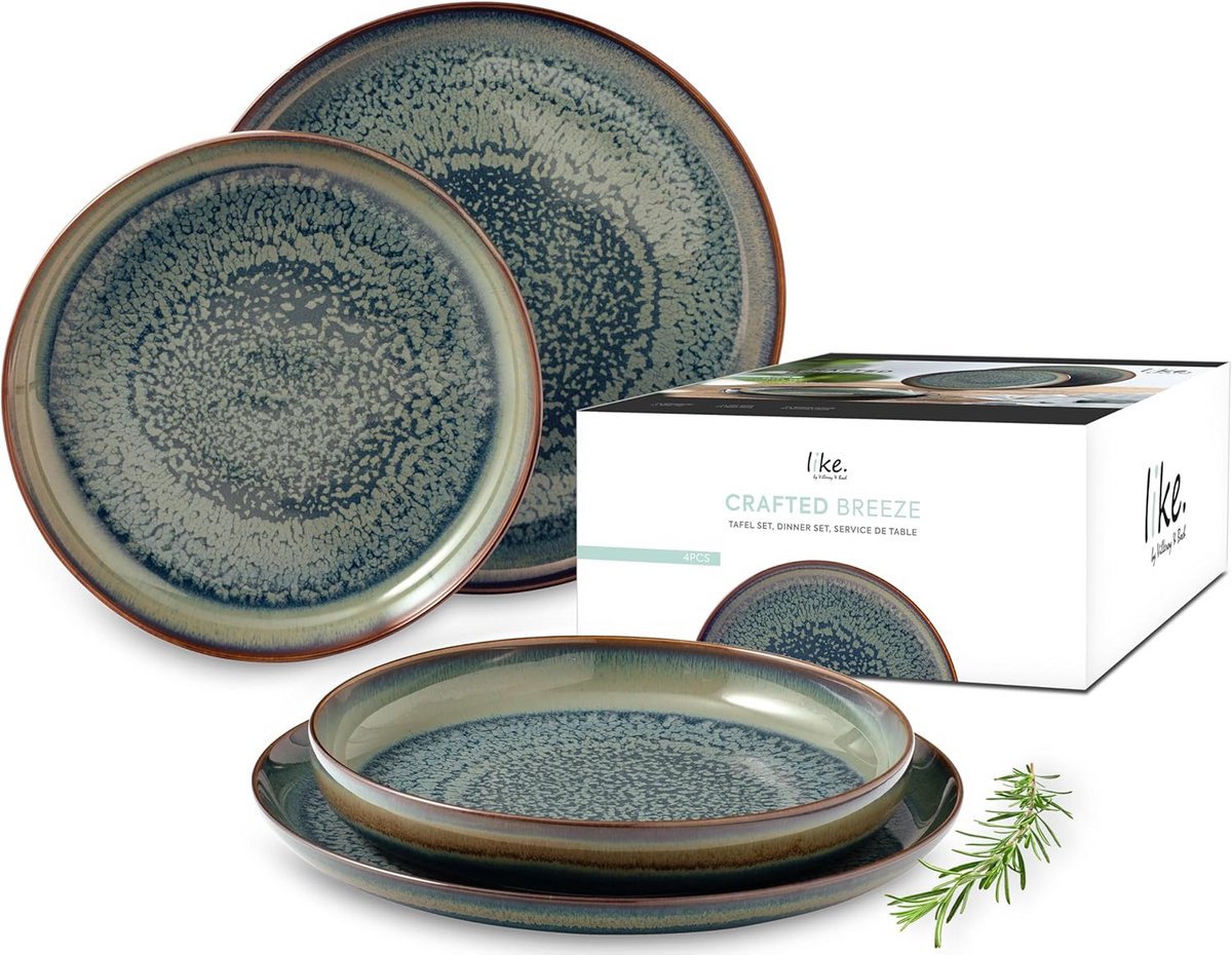 Servies Set voor 2 Personen, 4 Delig, Groen