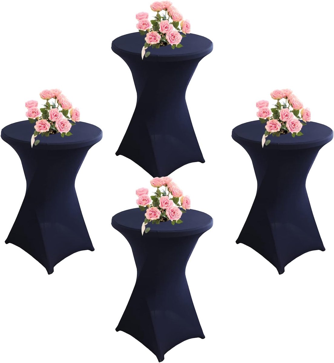 4x Stretchy Cocktailtafelhoezen Donkerblauw - Universele Statafelhoes voor Feest en Evenement (Ø 60-80 cm, H 110 cm)