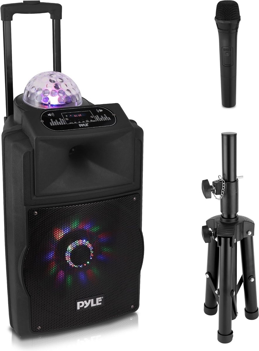 Draagbaar PA Speaker Systeem met Microfoon - 700W Accu, Bluetooth, USB, FM Radio & Disco Lichts