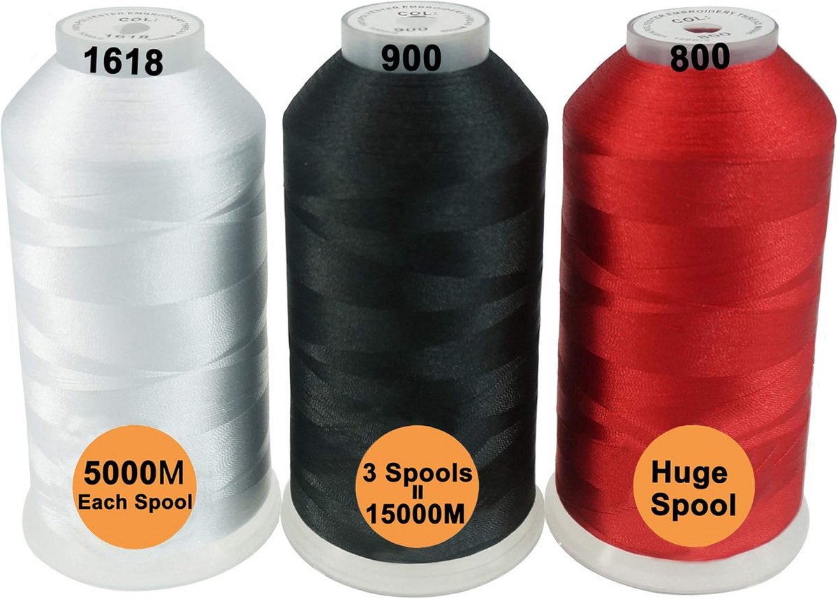 Polyester Machine Borduurmachine Garen Set - Grote Spoel 5000M in Wit, Zwart en Rood