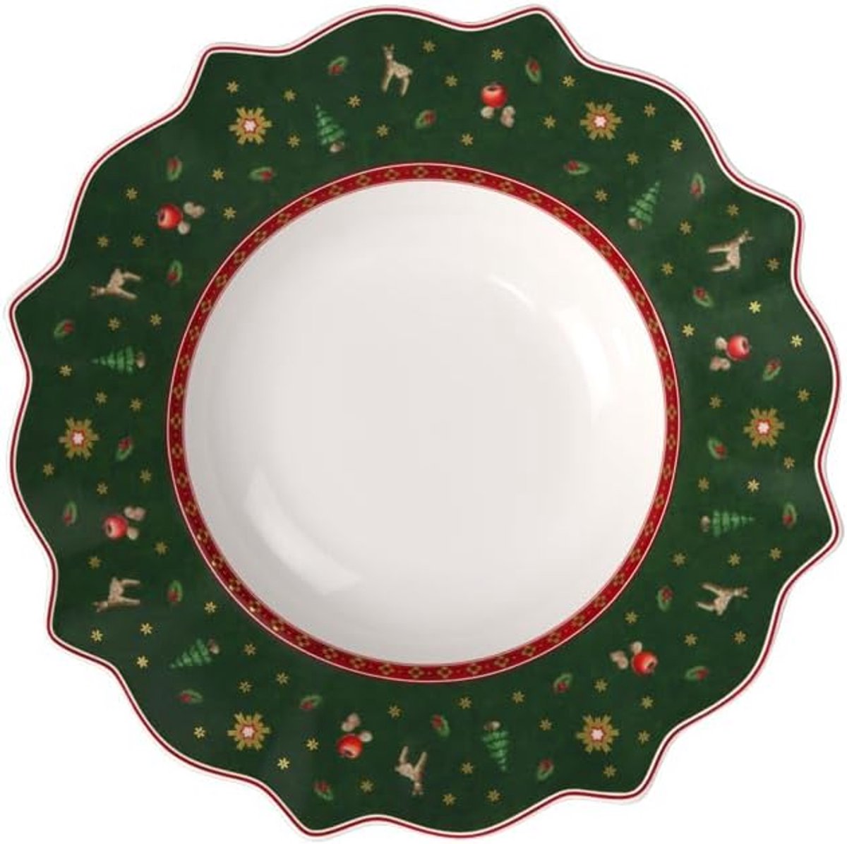 Soepbord Groen Kerstpatroon 26 cm Premium Porselein