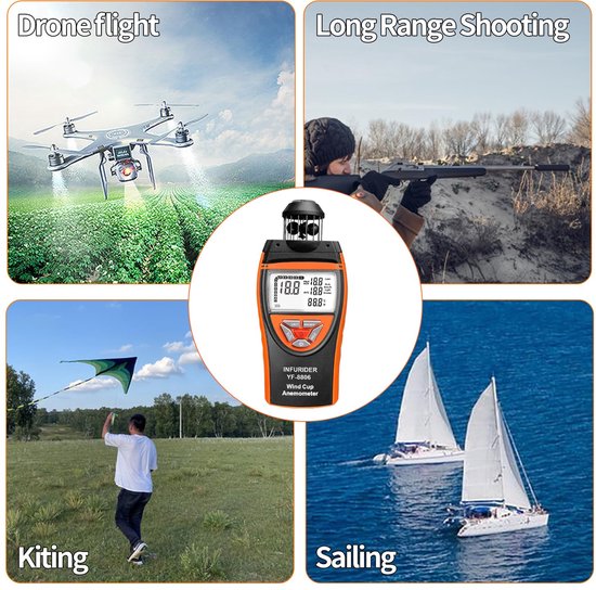 Professionele Draagbare Anemometer met 360° Windsensor - Meet Windsnelheid & Temperatuur - LCD & Kompas — afbeelding 3