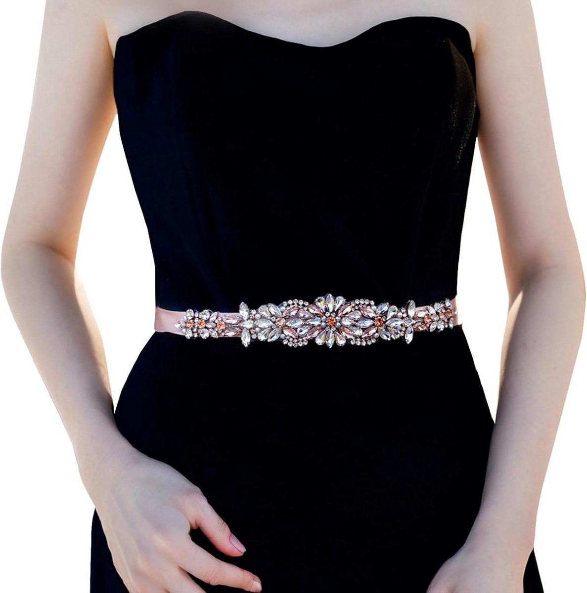 Glitter Bruiloft Riem Rose Goud met Strass en Parels voor Bruidsjurk