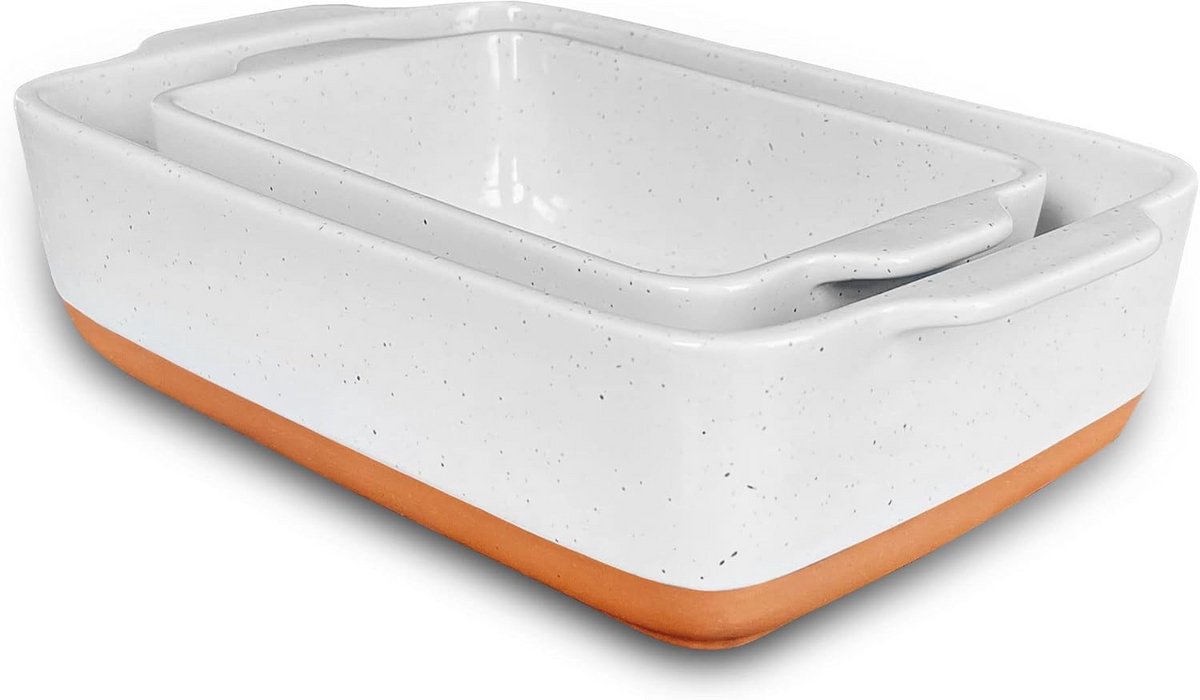 Keramische Ovenschaal met Handvatten voor Ovenschotels, Brownies en Braden - Wit