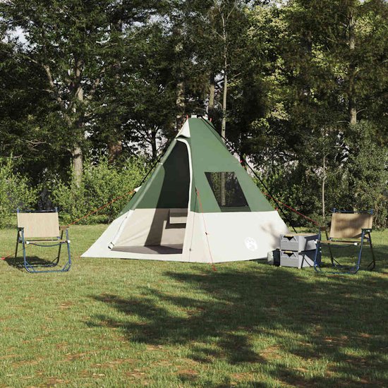 vidaXL - Tipi - Tent - met - dak - met - opslag - Groen - 383 - x - 338 - x - 217 - cm - taft van Merkloos — afbeelding 3