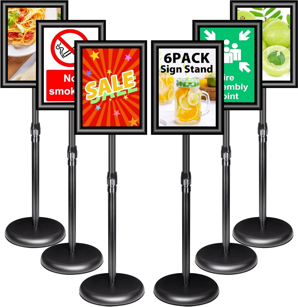 6x Verstelbare Posterstandaard A4 Zwart Aluminium - Menustandaard voor Reclame en Informatieborden