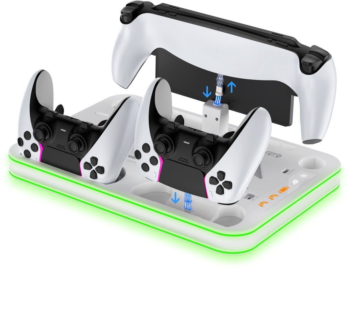 PlayCool all-in-one Multifunctionele RGB Oplaadstation- en Displaystandaard Geschikt voor PlayStation 5/ PS5 Slim/ PS5 Pro (Disc & Digital) & PlayStation Portal (incl. Screen Protector) - DualSense (Edge) controller – foto 3