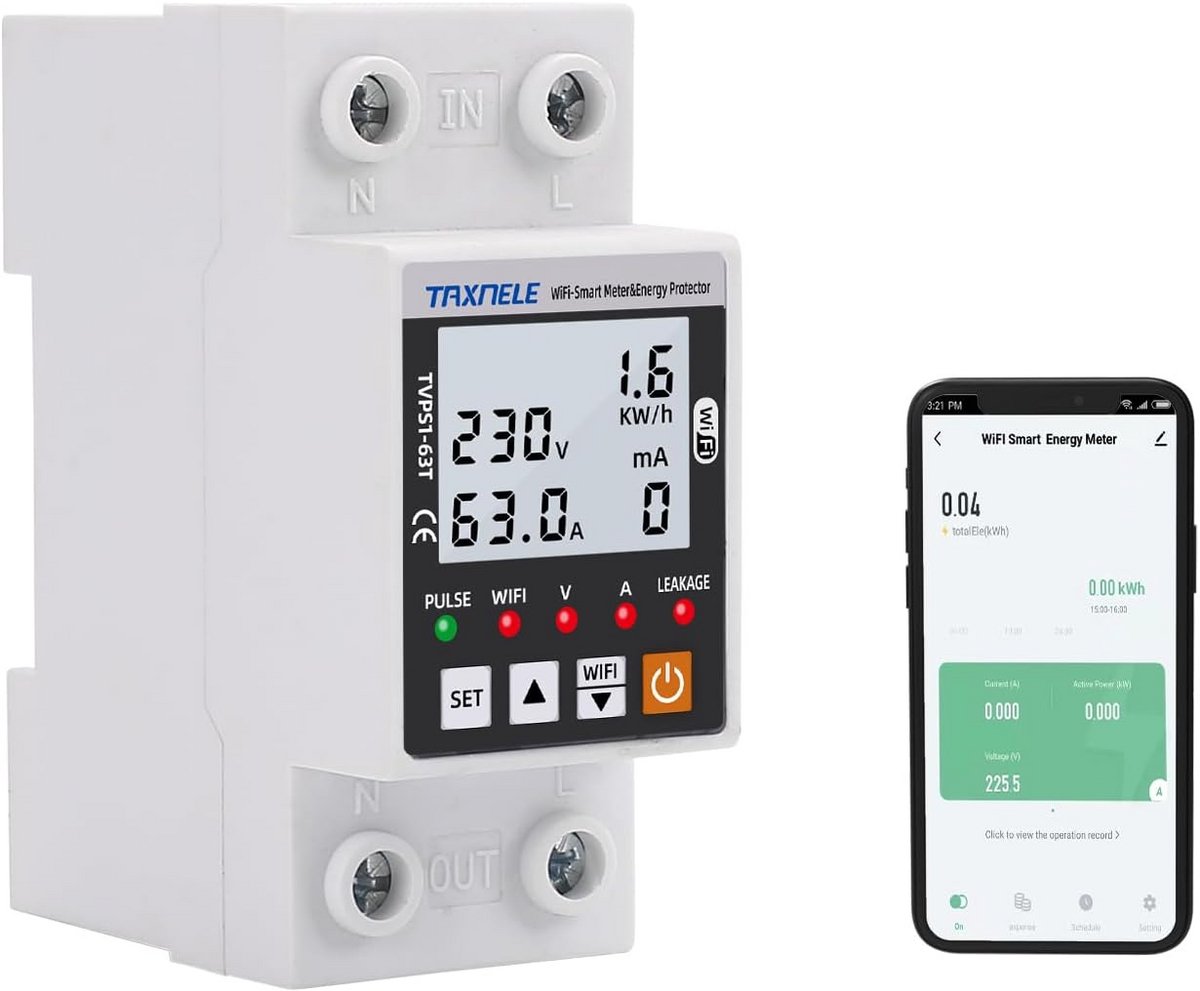 Slimme Wifi Energiemeter met Overspannings- en Lekbeveiliging - 63A