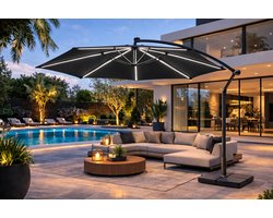 Extra grote zweefparasol met led -Exclusief Parasolvoet Tegels – 360° Draaibaar – Waterbestendig & UV-beschermend – zweef parasol-Ideaal voor Tuin, Terras of Camping-Stabiele Tuinparaplu met Extra Grote Schaduwplek-tuin parasol- tuinparasol