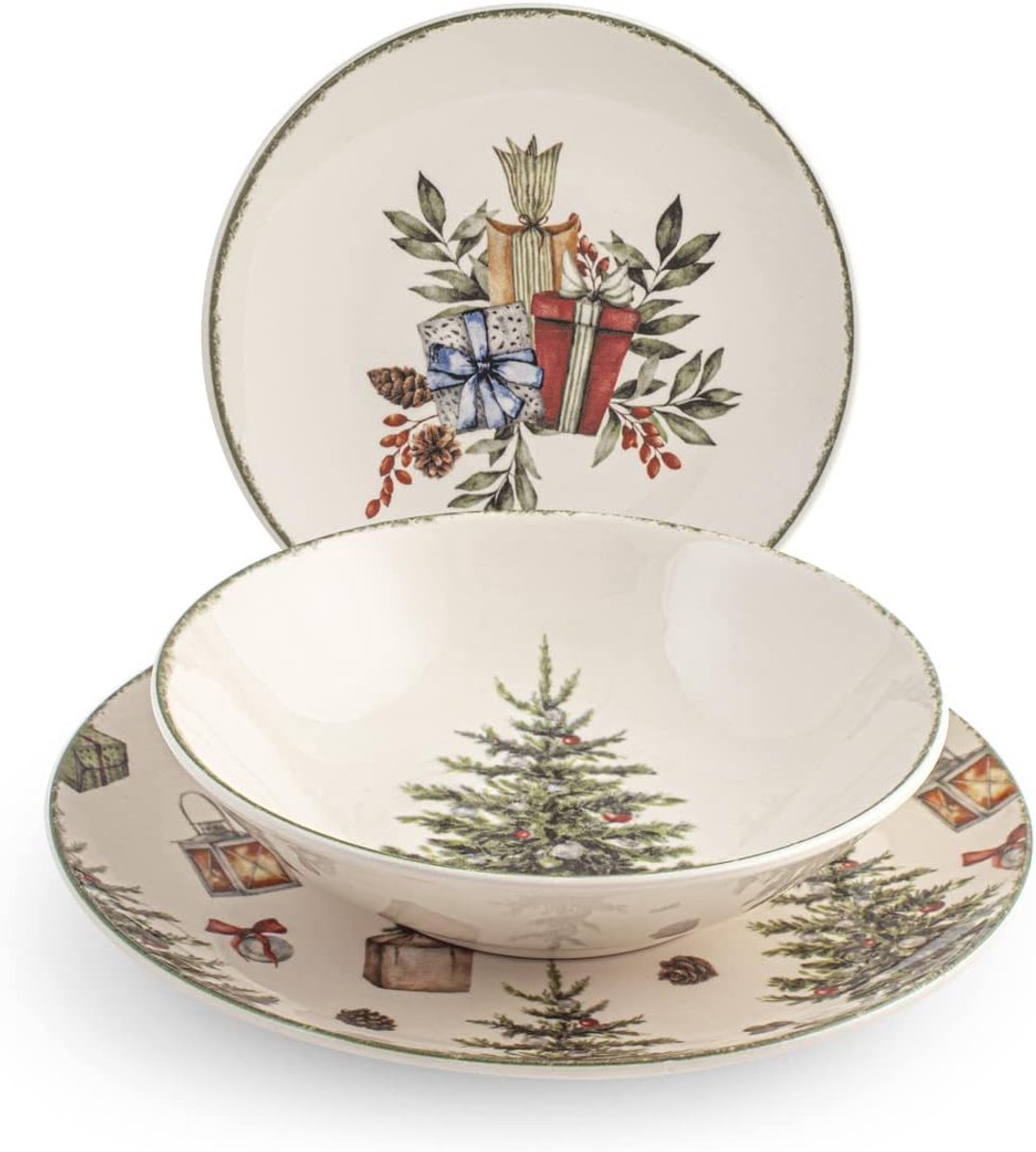 18-delig Keramiek Servies Ski Holiday - Tafelset voor Kerst en Winter