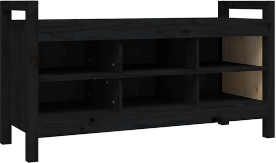 vidaXL Banc d'entrée Bois de pin - Zwart - 110 x 40 x 60 cm - Banc de rangement avec 6 compartiments - Repose-pieds