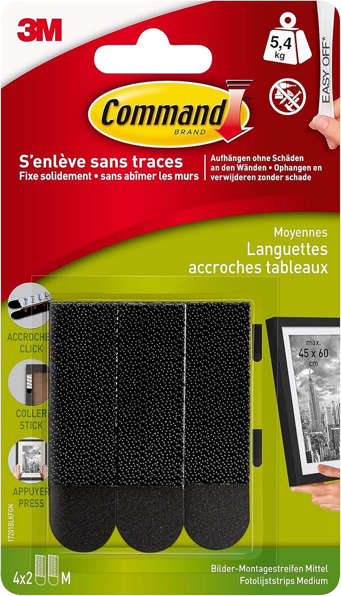 Zelfklevende Fotostrips Medium Zwart voor Montage zonder Beschadiging - 4 Sets