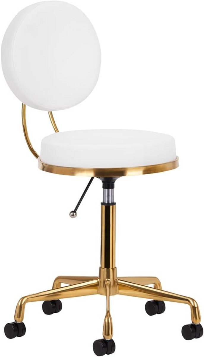 Verstelbare Werkkruk Met Rugleuning – Cosmetica Kruk Goud Wit