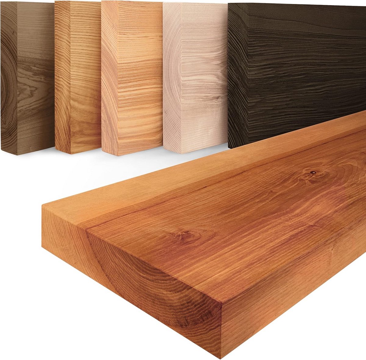Zwevende Houten Plank Massief Essen Donker 40 cm - Zonder Bevestiging