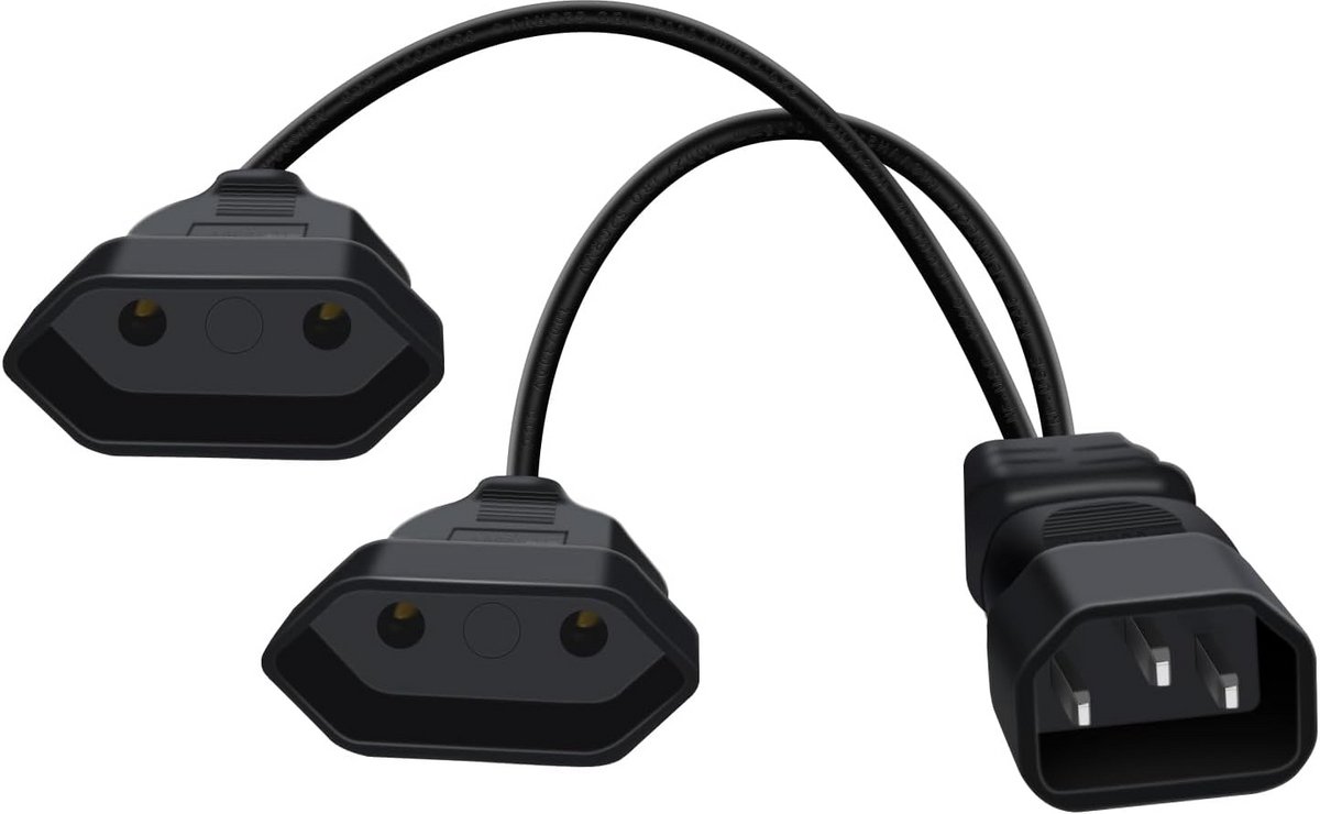 Verlengkabel C14 naar 2x Eurostekker (2-weg verdeler) - Stroomkabel voor PC, TV en Apparaten (2.5A)