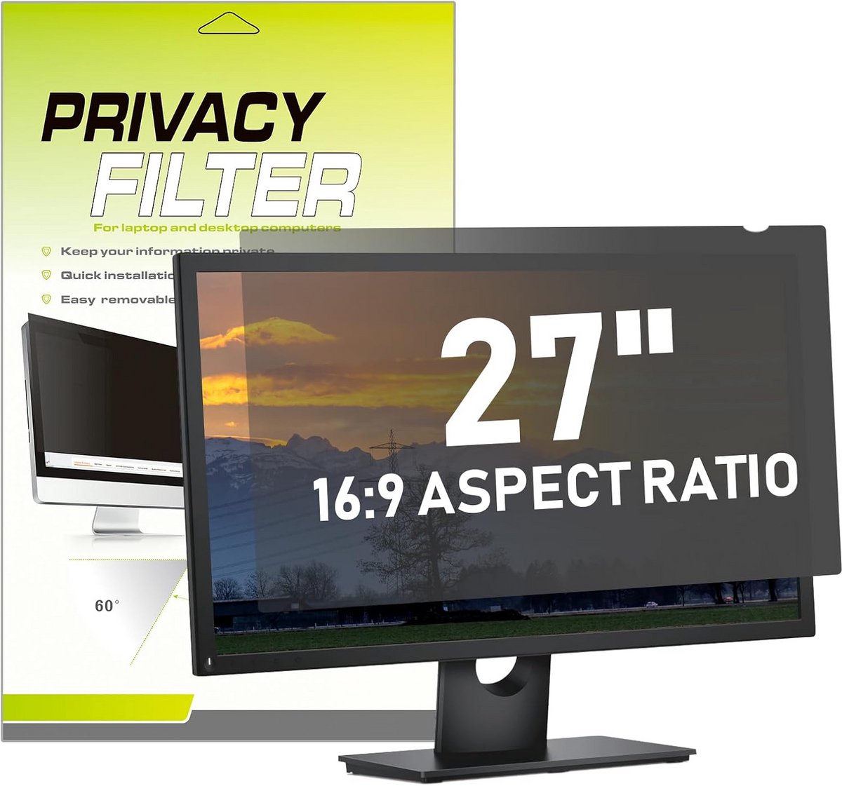 27 Inch Privacy Filter voor Monitor - Anti-Spy & Anti-Glare - 16:9 Breedbeeld