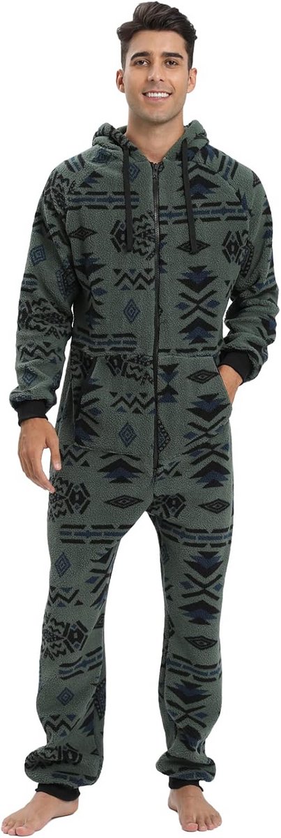 Warme Heren Onesie met Capuchon - Zachte Pluizige Jumpsuit voor Volwassenen Pyjama