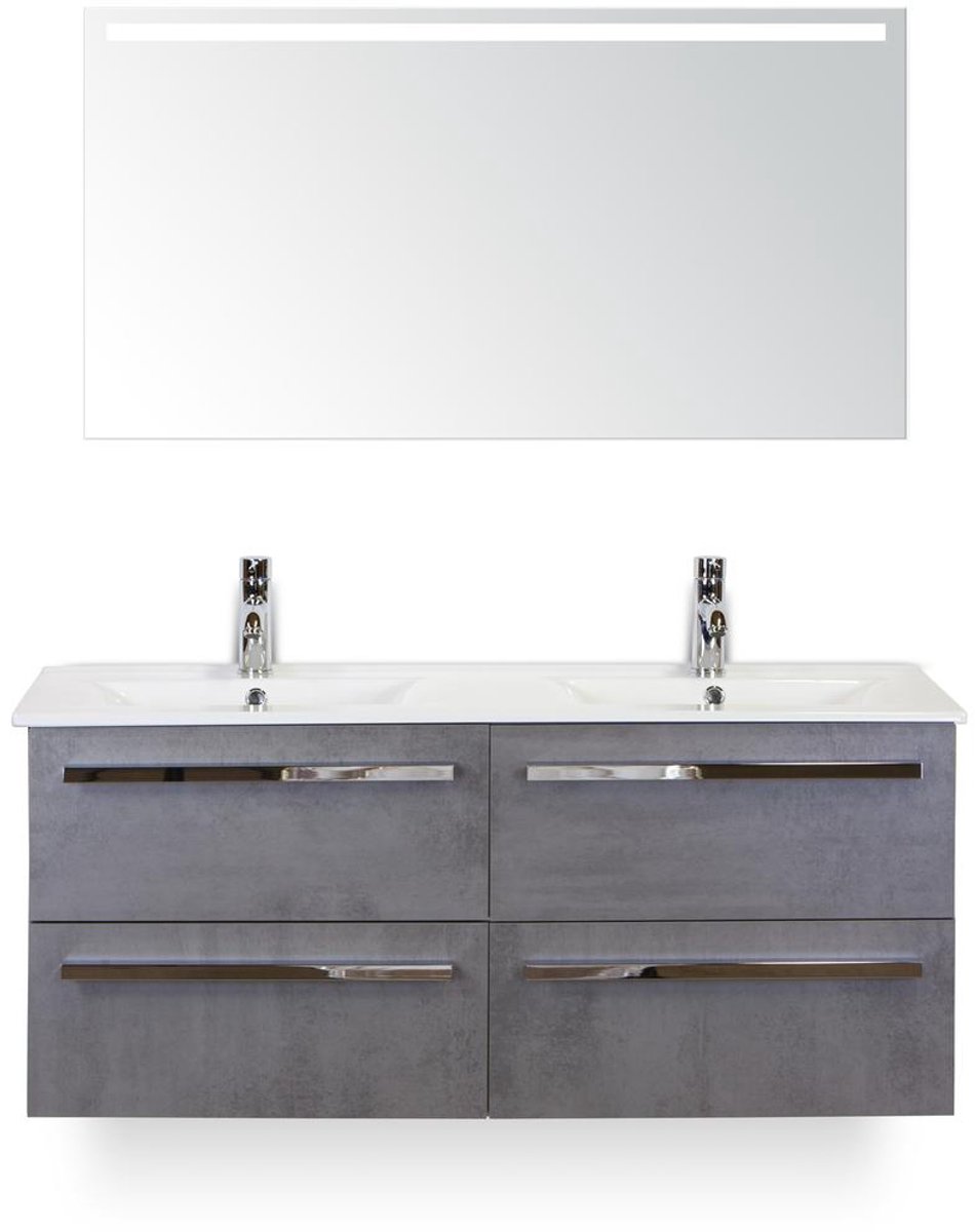 Seville Badmeubelset 120 cm - 4 laden Beton Antrac - Wastafel Enjoy Dubbel - met Sence Spiegel