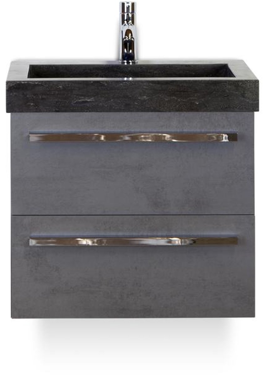Seville Badmeubelset 60 cm - Beton Antraciet - Wastafel Hardsteen Wit Lucca