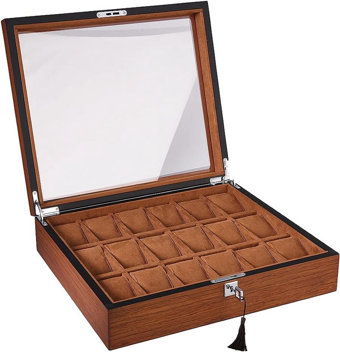 Luxe Horlogedoos voor 18 Horloges - Afsluitbare Houten Opbergkoffer