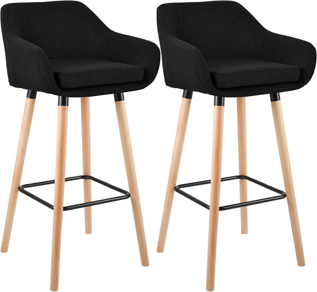 Set van 2 Barkrukken met Rugleuning en Voetensteun - Comfortabele Stoffen Zitting