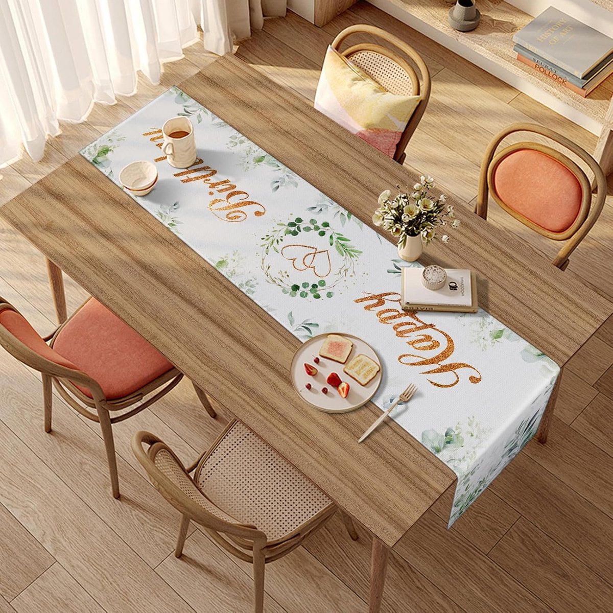 Tafelloper 180x35 cm met Eucalyptus Thema voor Verjaardagsfeest Decoratie