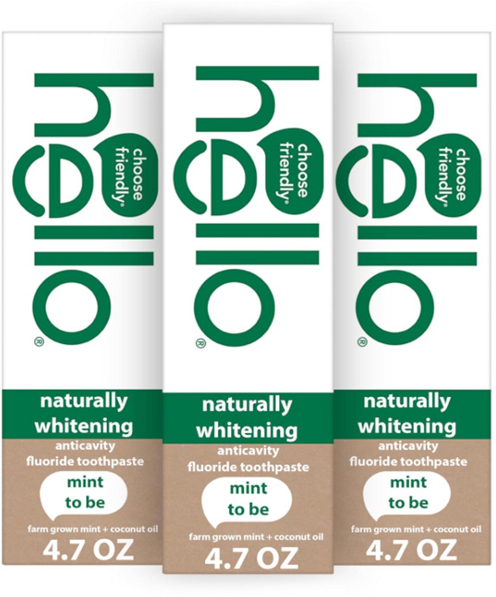 hello Naturally Whitening Fluoride Tandpasta 3-Pack (133g) – Natuurlijke Whitening met Kokosolie & Tea Tree Olie – Tegen Gaatjes & Slechte Adem – Mint