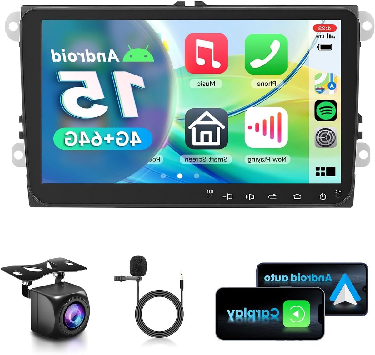 Android 13 Autoradio – Auto Stereo – Multimedia Systeem – Navigatie – Touchscreen – 9 Inch HD Scherm – Draadloos CarPlay & GPS Met Achteruitrijcamera