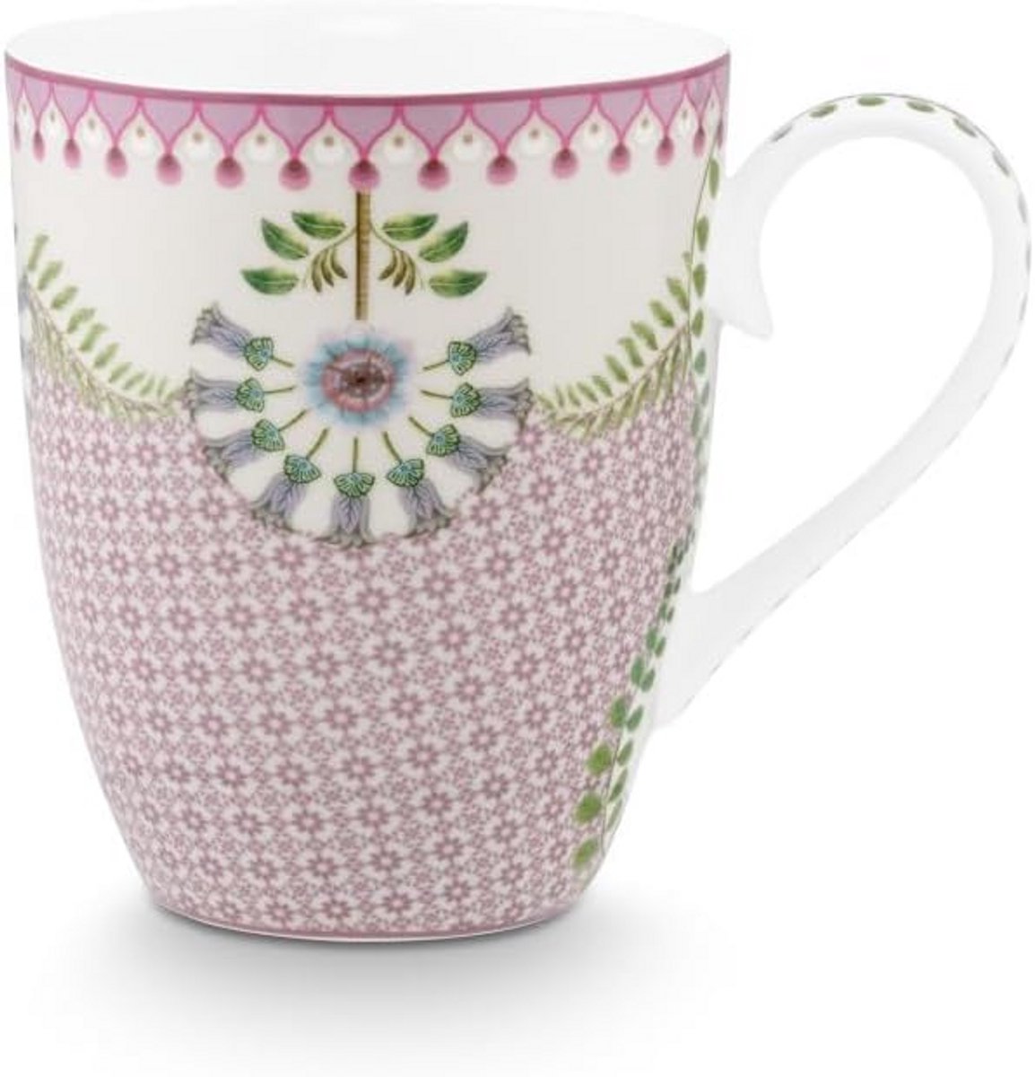 Grote paarse mok met lelie en lotus bloemenprint 350ml
