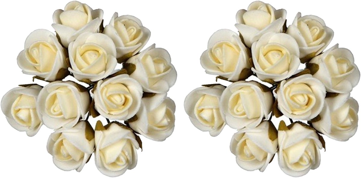 Ideas4seasons Decoratie roosjes foam - 2x - bosje van 12 - creme wit - Dia 2 cm - hobby/DIY bloemetjes