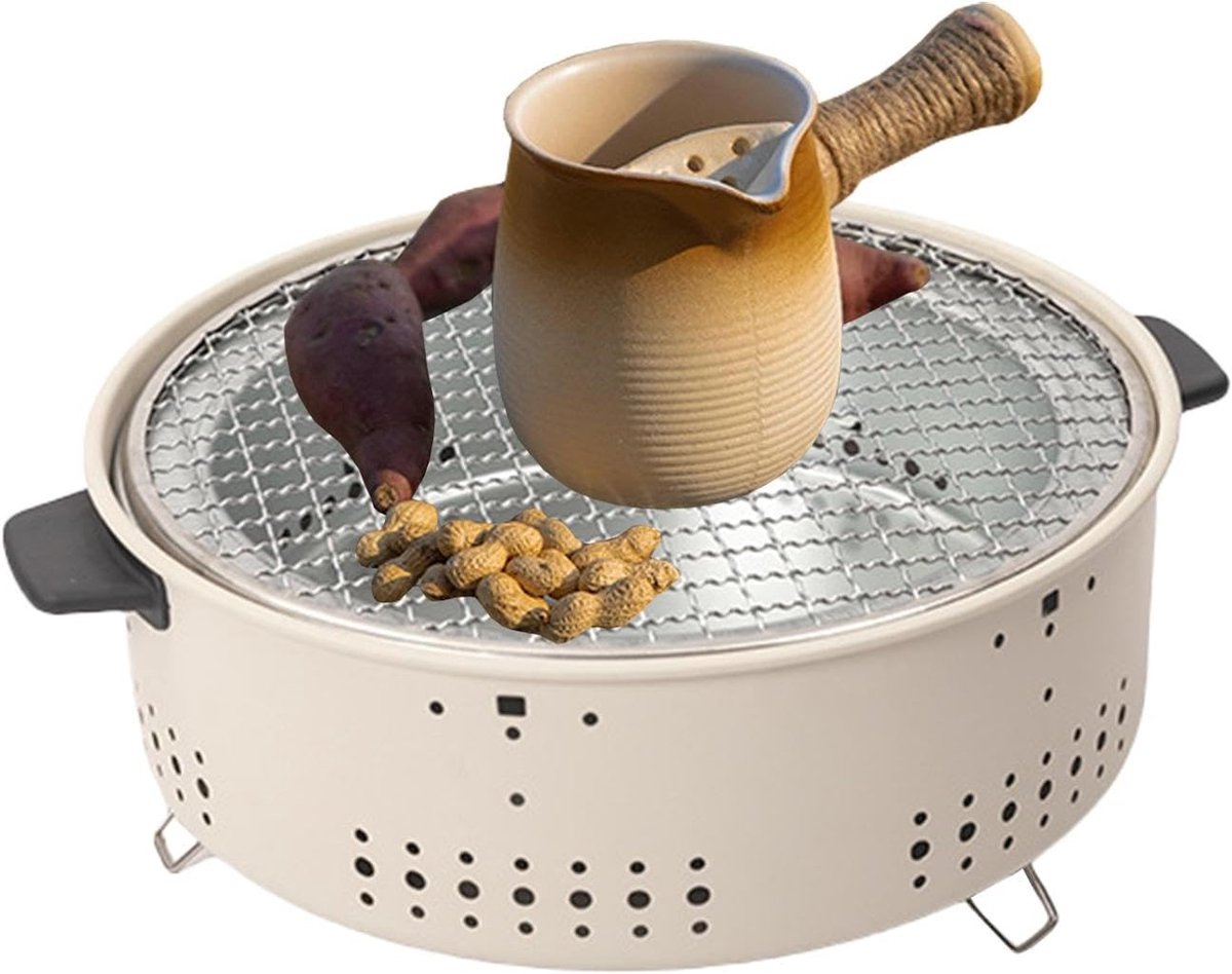 Draagbare Houtskoolgrill - Compacte BBQ - Kamperen Buiten - Roestvrij Staal - 36x30x13cm