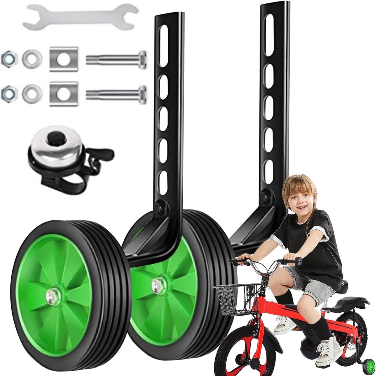 Oefenwielen Fiets - Hulpwielen Kinderfiets - Leren Fietsen - Universele Pasvorm - 12-20 Inch - Groen