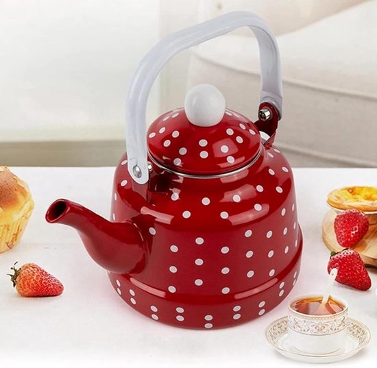 Emaille Waterketel - Theepot Koffiepot - Koken op Gas - Duurzaam Emaille Materiaal - 14x14x11 cm - Rood — afbeelding 3