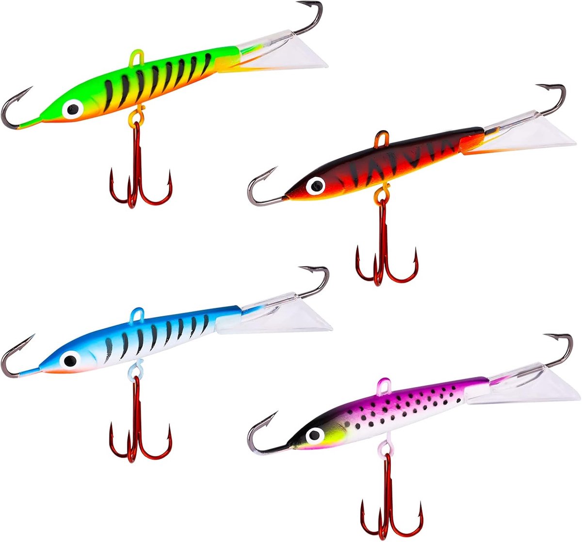 Viskunstaas Set - Kunstaas Jigs - IJs Vissen - 3 Scherpe Haken - 84 x 9 mm - Veelkleurig
