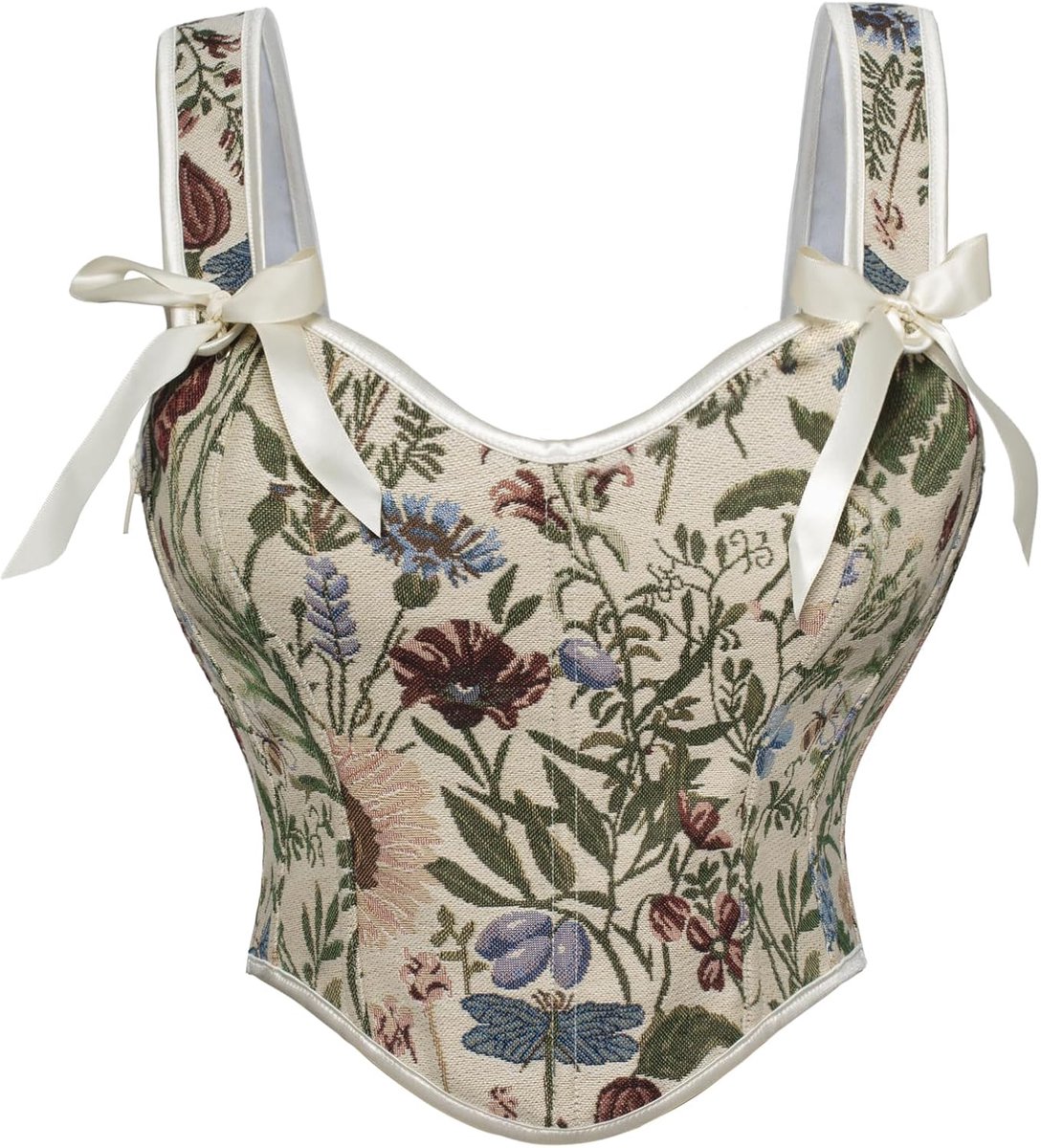 Renaissance Corset - Bustier Lingerie - Feestelijke Outfit - Bloemenpatroon - Lace Up - Donker