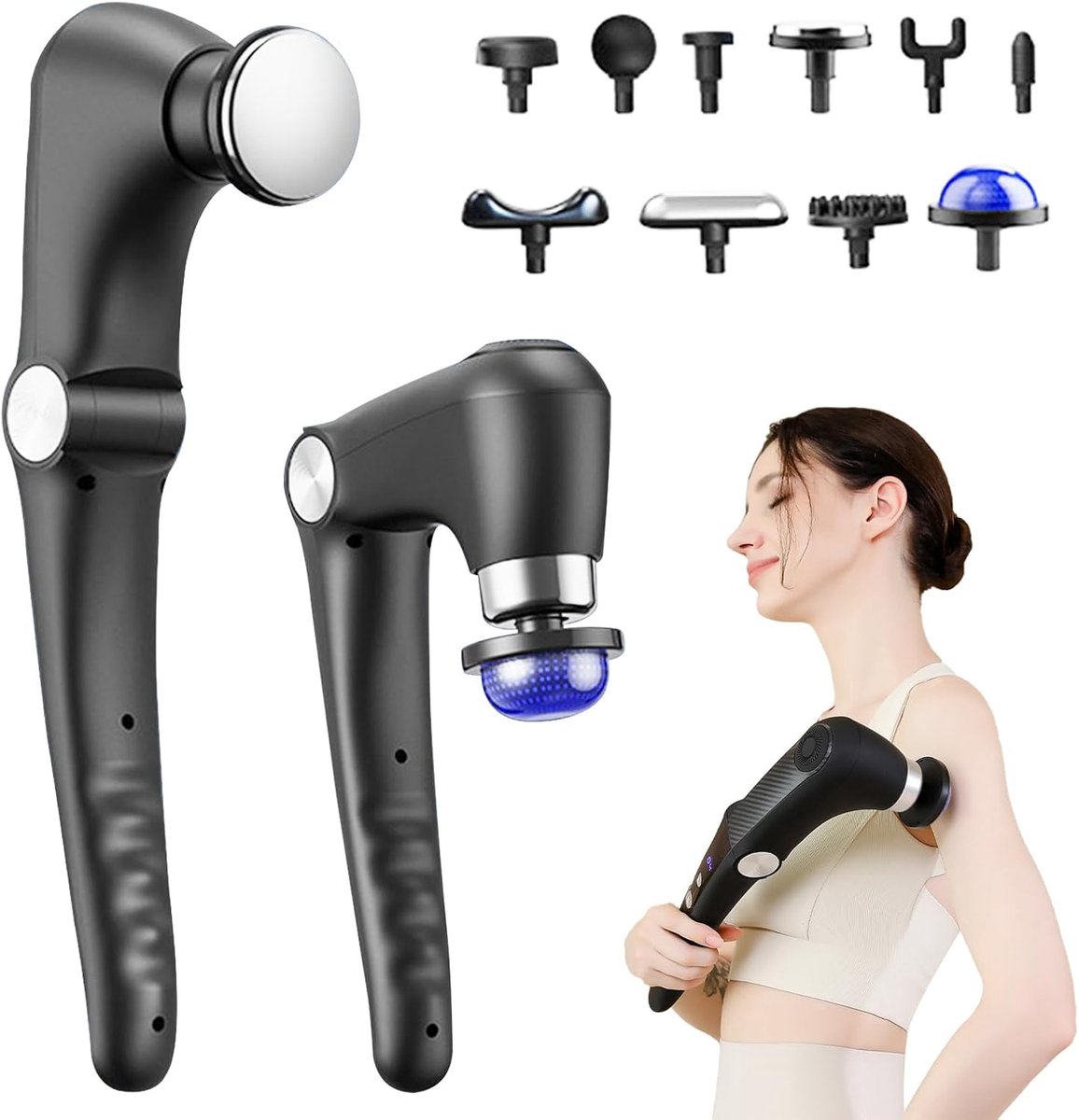 Massagepistool - Spierstimulator - Herstel na sport - Met warmte functie - 43 cm lang - Zwart