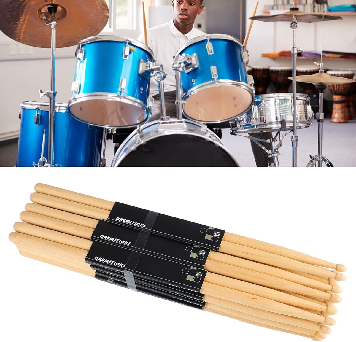 Drumstokken Set - Percussie Stokken - Muziek Oefenen - 12 Paar Inclusief - 7A Esdoornhout