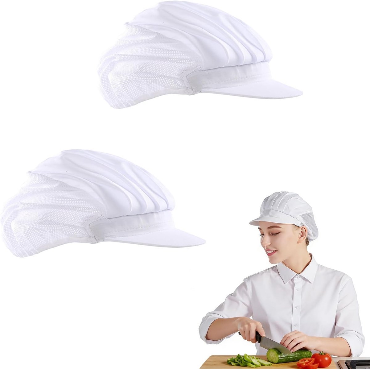 Koksmutsen Dames - Keukenmutsen Haarbedekking - Hygiënisch Werken - Ademend Half-Mesh - Elastische Pasvorm - Wit