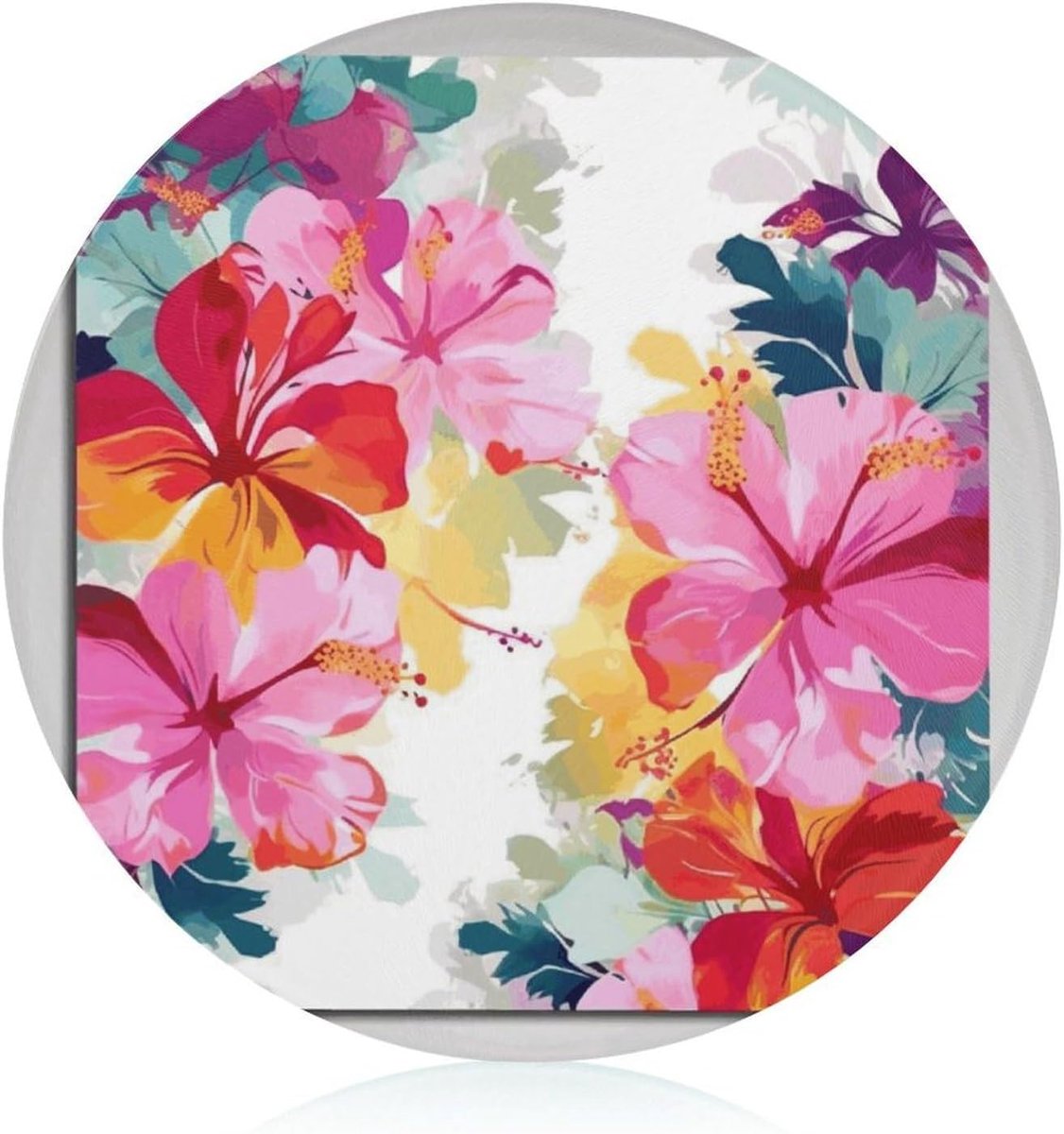 Hakblok Rond - Snijplank Keuken - Fruit Snijden - Verdikt Glas - 20 cm Diameter - Bloemenprint