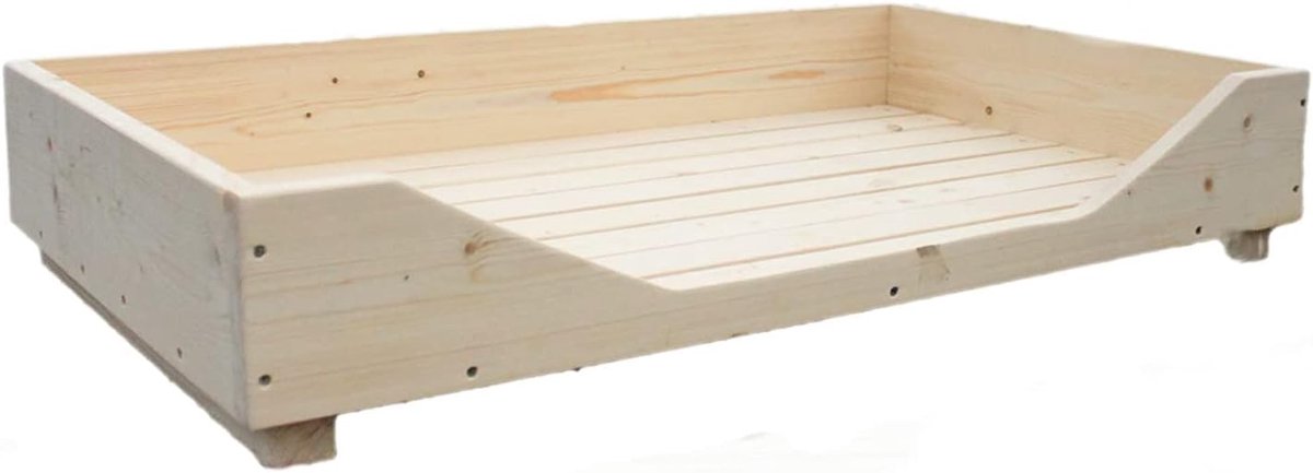 Houten Hondenmand - Hondenbank Kattenbed - Rustplek Thuis - Massief Grenenhout Viltglijders - 60-110 x 40-60 cm - Naturel