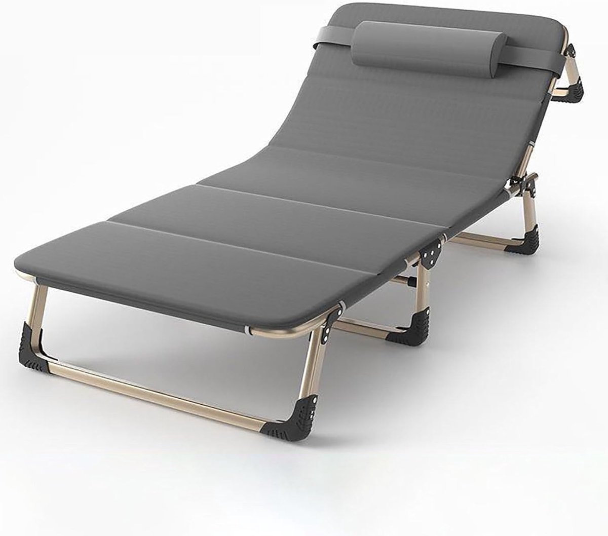Opvouwbaar Campingbed - Extra Breed Ledikant - Buiten Ontspannen - Verstelbare Rugleuning - 190 x 75 cm - Grijs