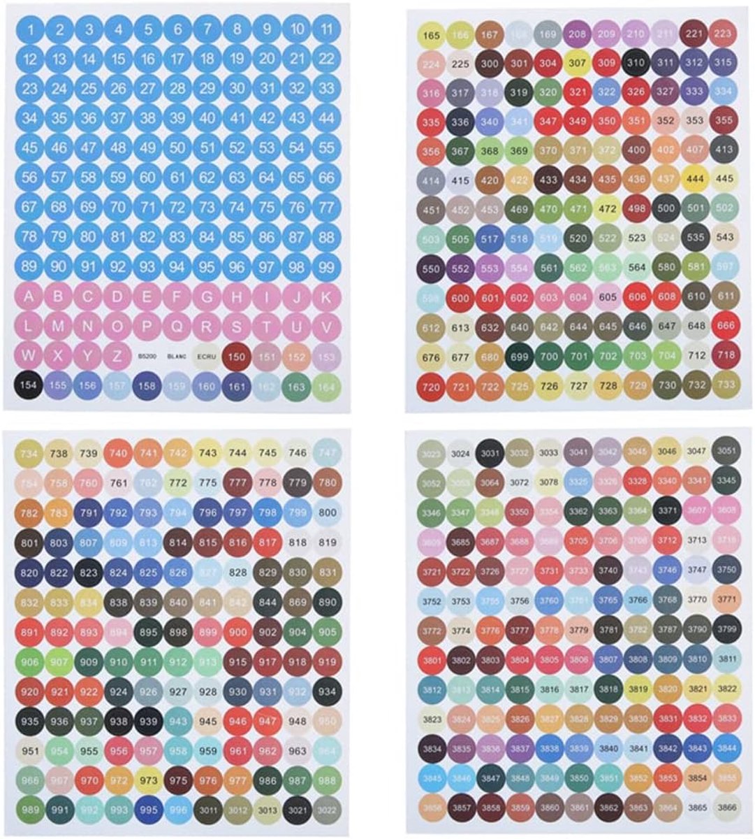 Nummer Stickers - Etiketten - Diamant Schilderen - Zelfklevend - 4 Vellen - Meerkleurig