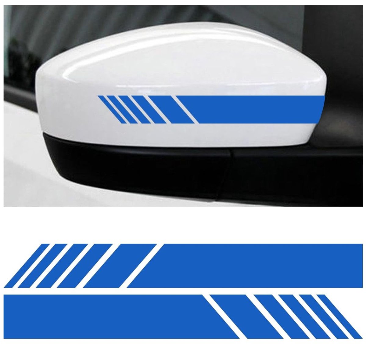 Allecto - Achteruitkijkspiegel Stickers - Reflecterende Strepen - Waterdicht - Blauw - Decoratie Zijspiegel - Geschikt voor Achteruitkijkspiegel - ...