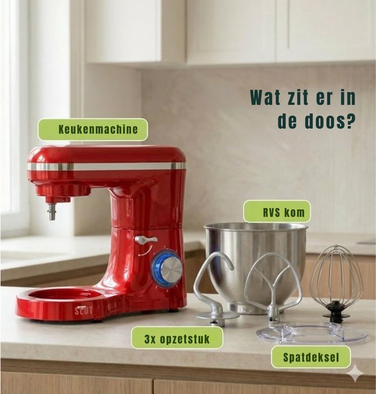 SVN® Mixer met mengkom - Mixer - Mixer met mengkom keukenmachine - Rood - ‎39cm x 24cm x 31cm van Merkloos — afbeelding 2